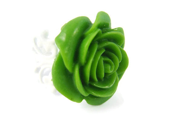Green Rose Ring Adjustable Flower Jewelry - Sienna Grace Jewelry | Pretty Little Handcrafted Sparkles