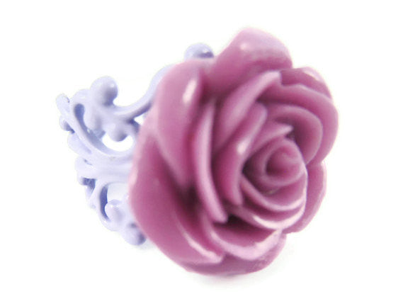 Purple Rose Ring Adjustable Flower Jewelry - Sienna Grace Jewelry | Pretty Little Handcrafted Sparkles
