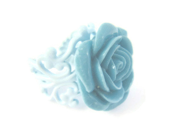 Blue Rose Ring Adjustable Size - Sienna Grace Jewelry | Pretty Little Handcrafted Sparkles