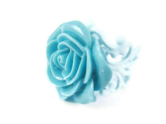 Blue Rose Ring Adjustable Size - Sienna Grace Jewelry | Pretty Little Handcrafted Sparkles