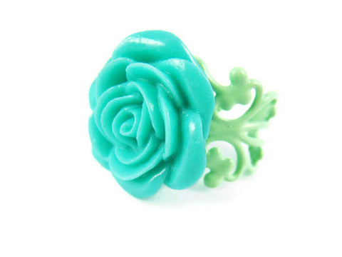 Turquoise Rose Ring Adjustable - Sienna Grace Jewelry | Pretty Little Handcrafted Sparkles