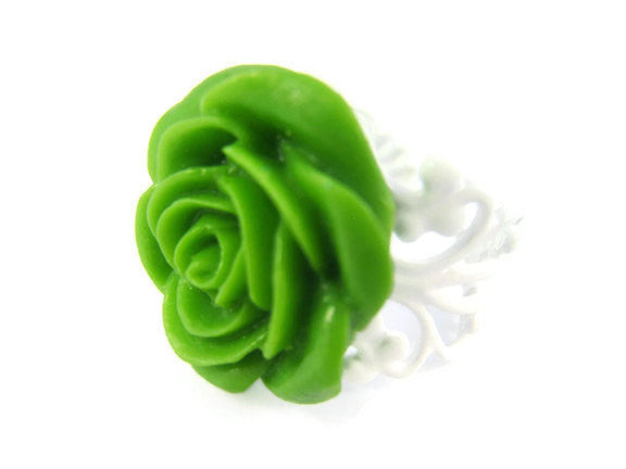 Green Rose Ring Adjustable Flower Jewelry - Sienna Grace Jewelry | Pretty Little Handcrafted Sparkles