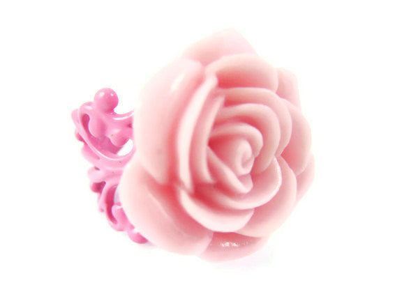 Pink Rose Ring Adjustable Floral Jewelry - Sienna Grace Jewelry | Pretty Little Handcrafted Sparkles