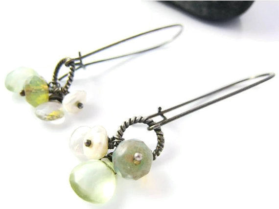 Long Gemstone Cluster Boho Style Earrings - Sienna Grace Jewelry | Pretty Little Handcrafted Sparkles