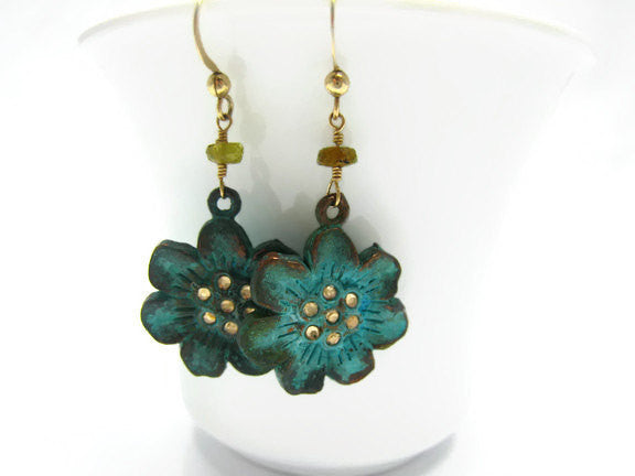 Verdigris Flower Sakura Blossom Earrings - Sienna Grace Jewelry | Pretty Little Handcrafted Sparkles