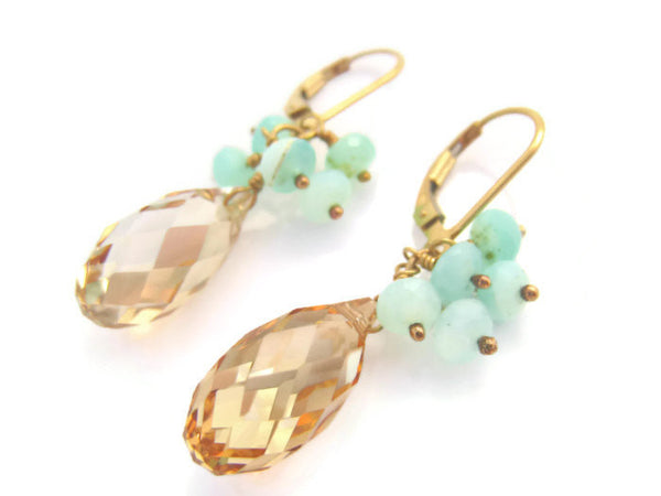 Crystal Earrings Swarovski Crystal Earring With Peruvian Opal Cluster - Sienna Grace Jewelry | Pretty Little Handcrafted Sparkles