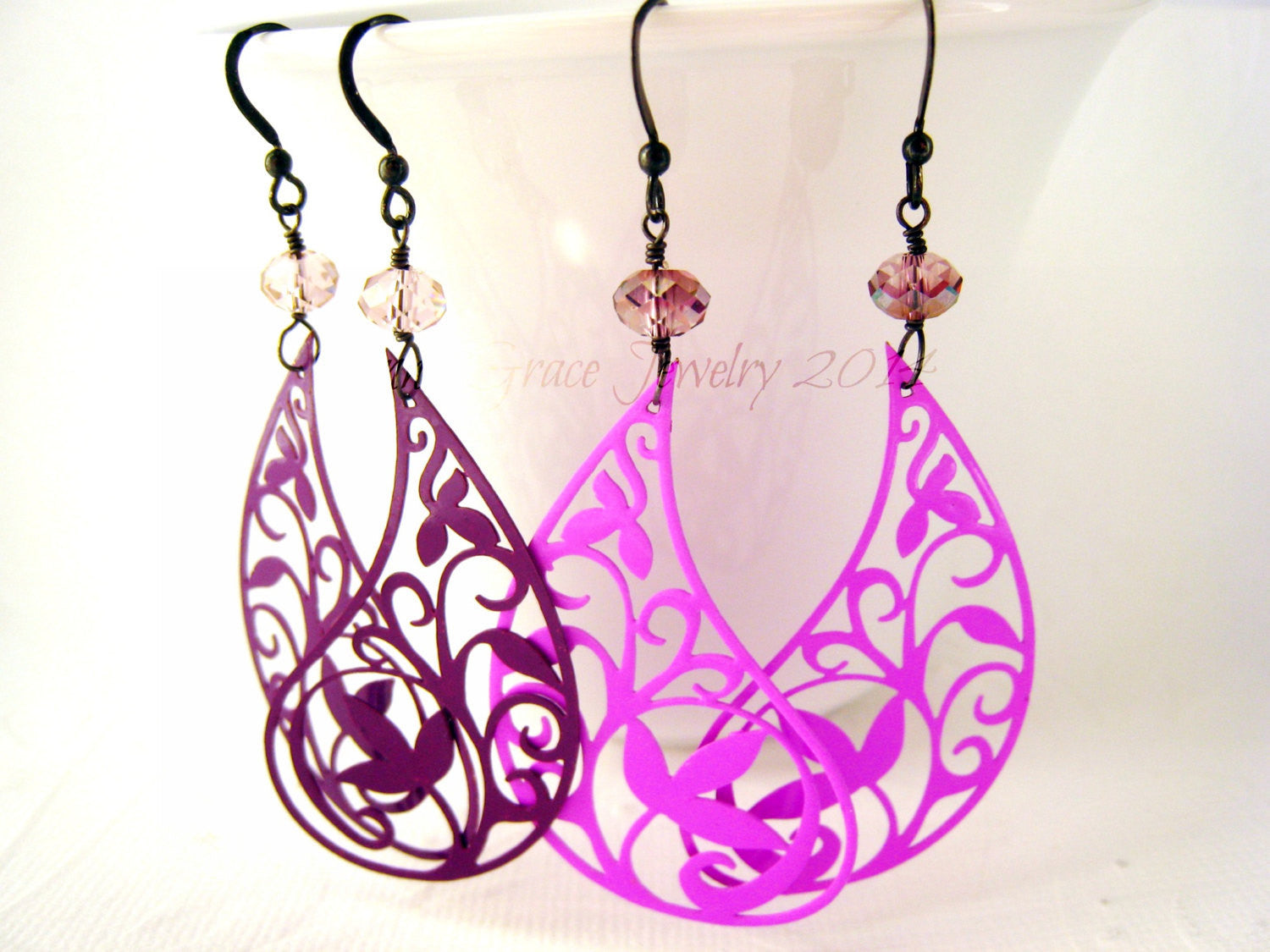 Dark Purple Paisley Filigree Statement Earrings - Sienna Grace Jewelry | Pretty Little Handcrafted Sparkles