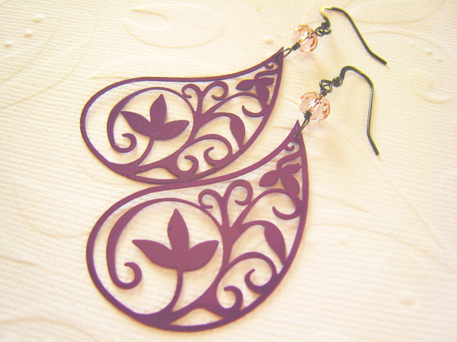 Dark Purple Paisley Filigree Statement Earrings - Sienna Grace Jewelry | Pretty Little Handcrafted Sparkles