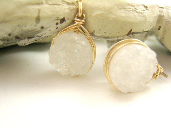 White Druzy Quartz Earrings - Sienna Grace Jewelry | Pretty Little Handcrafted Sparkles
