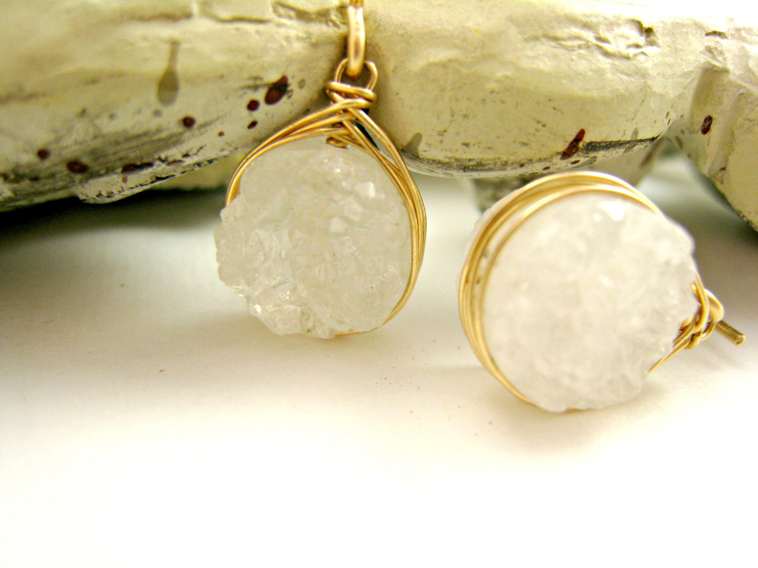 White Druzy Quartz Earrings - Sienna Grace Jewelry | Pretty Little Handcrafted Sparkles