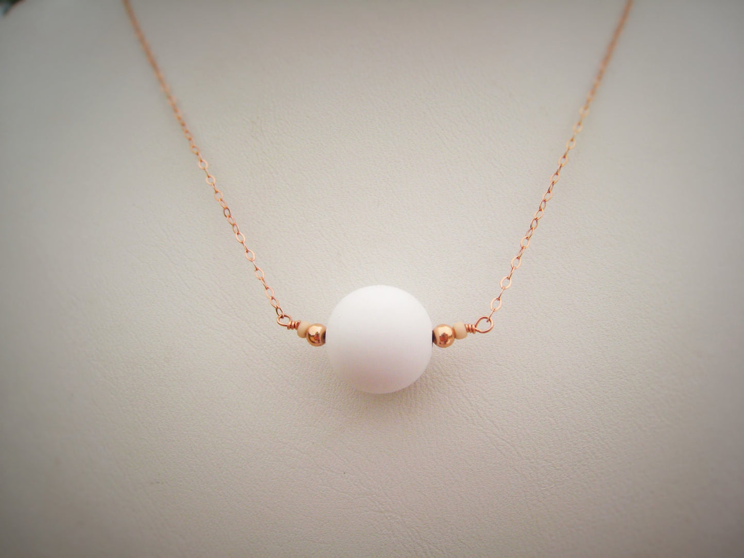 Minimalist White Bead and Rose Gold Necklace - Sienna Grace Jewelry | Pretty Little Handcrafted Sparkles