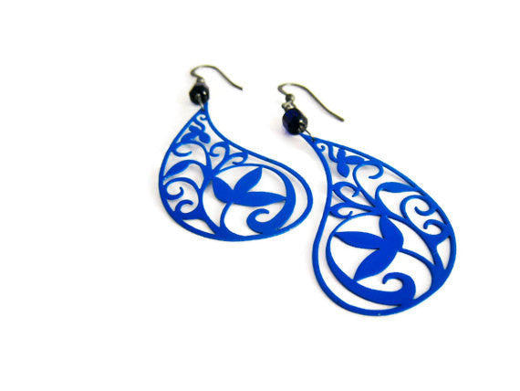 Royal Blue Paisley Earrings Bohemian Style - Sienna Grace Jewelry | Pretty Little Handcrafted Sparkles