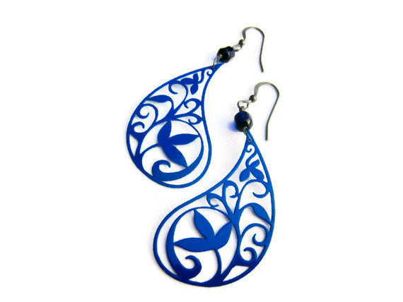Royal Blue Paisley Earrings Bohemian Style - Sienna Grace Jewelry | Pretty Little Handcrafted Sparkles