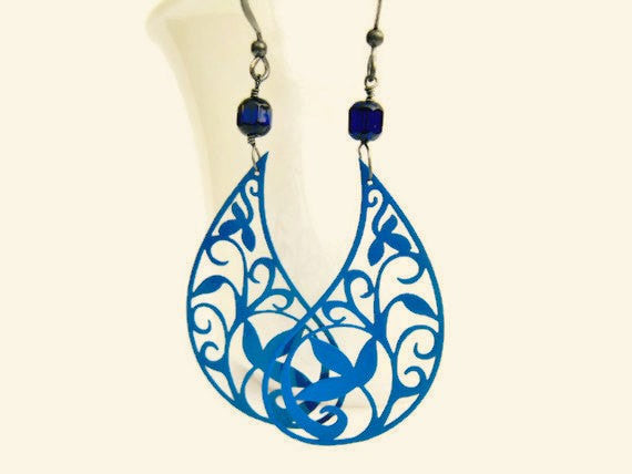 Royal Blue Paisley Earrings Bohemian Style - Sienna Grace Jewelry | Pretty Little Handcrafted Sparkles