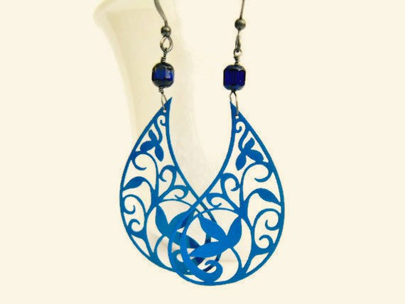 Royal Blue Paisley Earrings Bohemian Style - Sienna Grace Jewelry | Pretty Little Handcrafted Sparkles