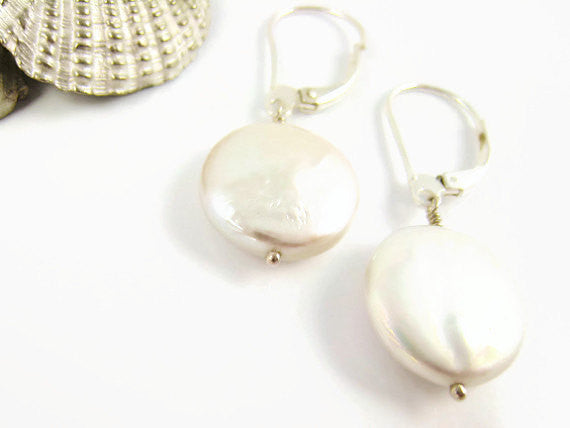 Coin Pearl Earrings Bridal and Wedding Jewelry - Sienna Grace Jewelry | Pretty Little Handcrafted Sparkles