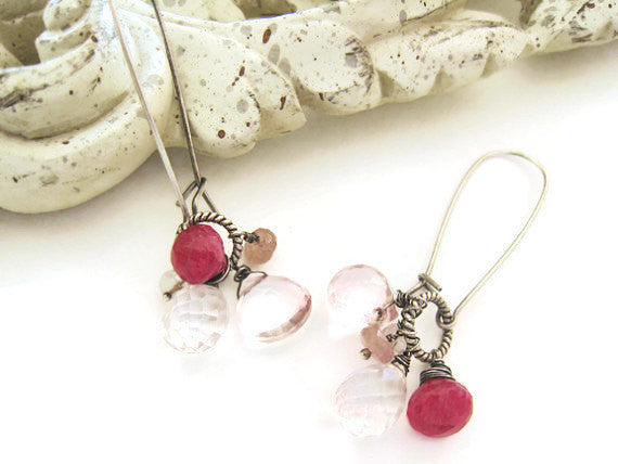 Ruby Moonstone Pink Quartz Long Dangle Earrings - Sienna Grace Jewelry | Pretty Little Handcrafted Sparkles