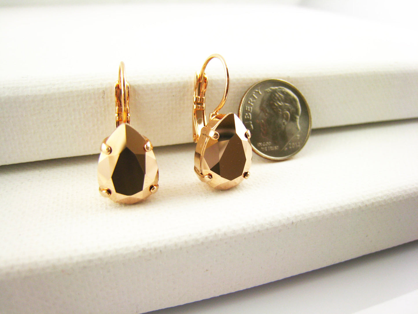 Swarovski Rose Gold Crystal Pear Shaped Earrings - Sienna Grace Jewelry | Pretty Little Handcrafted Sparkles