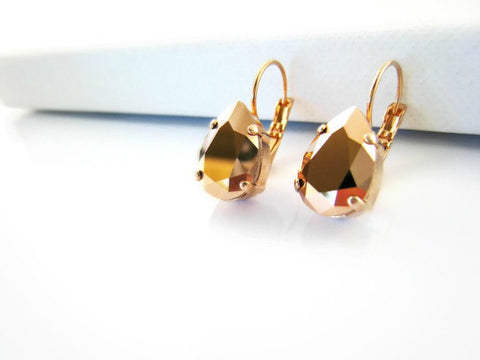 Swarovski Rose Gold Crystal Pear Shaped Earrings - Sienna Grace Jewelry | Pretty Little Handcrafted Sparkles