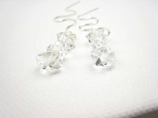 Herkimer Diamond Threader Earrings Minimalist Organic Style - Sienna Grace Jewelry | Pretty Little Handcrafted Sparkles