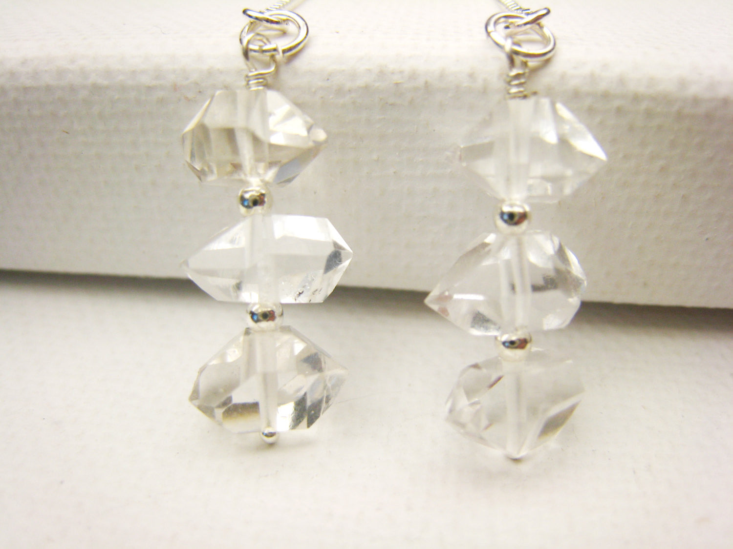 Herkimer Diamond Threader Earrings Minimalist Organic Style - Sienna Grace Jewelry | Pretty Little Handcrafted Sparkles