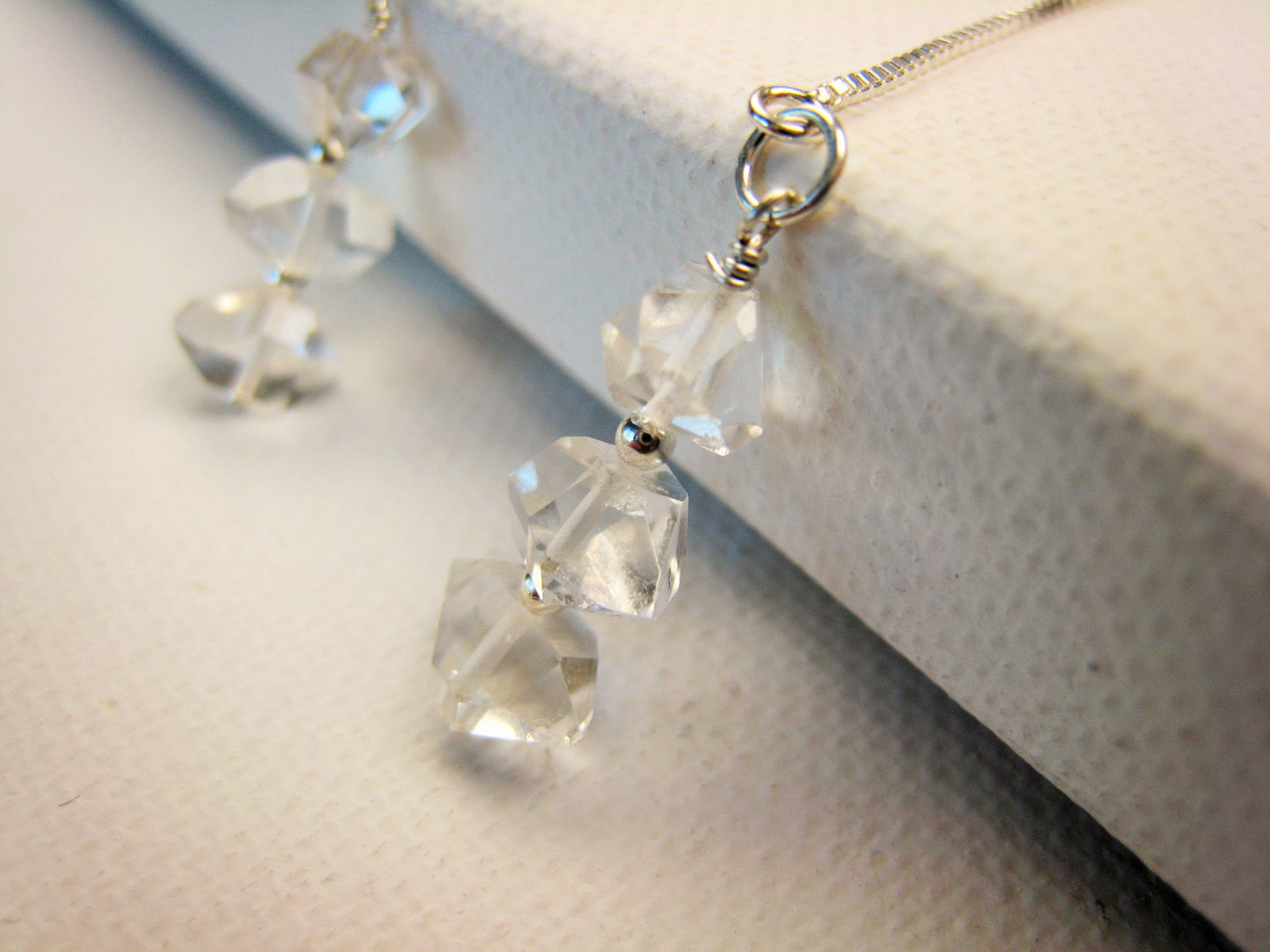 Herkimer Diamond Threader Earrings Minimalist Organic Style - Sienna Grace Jewelry | Pretty Little Handcrafted Sparkles