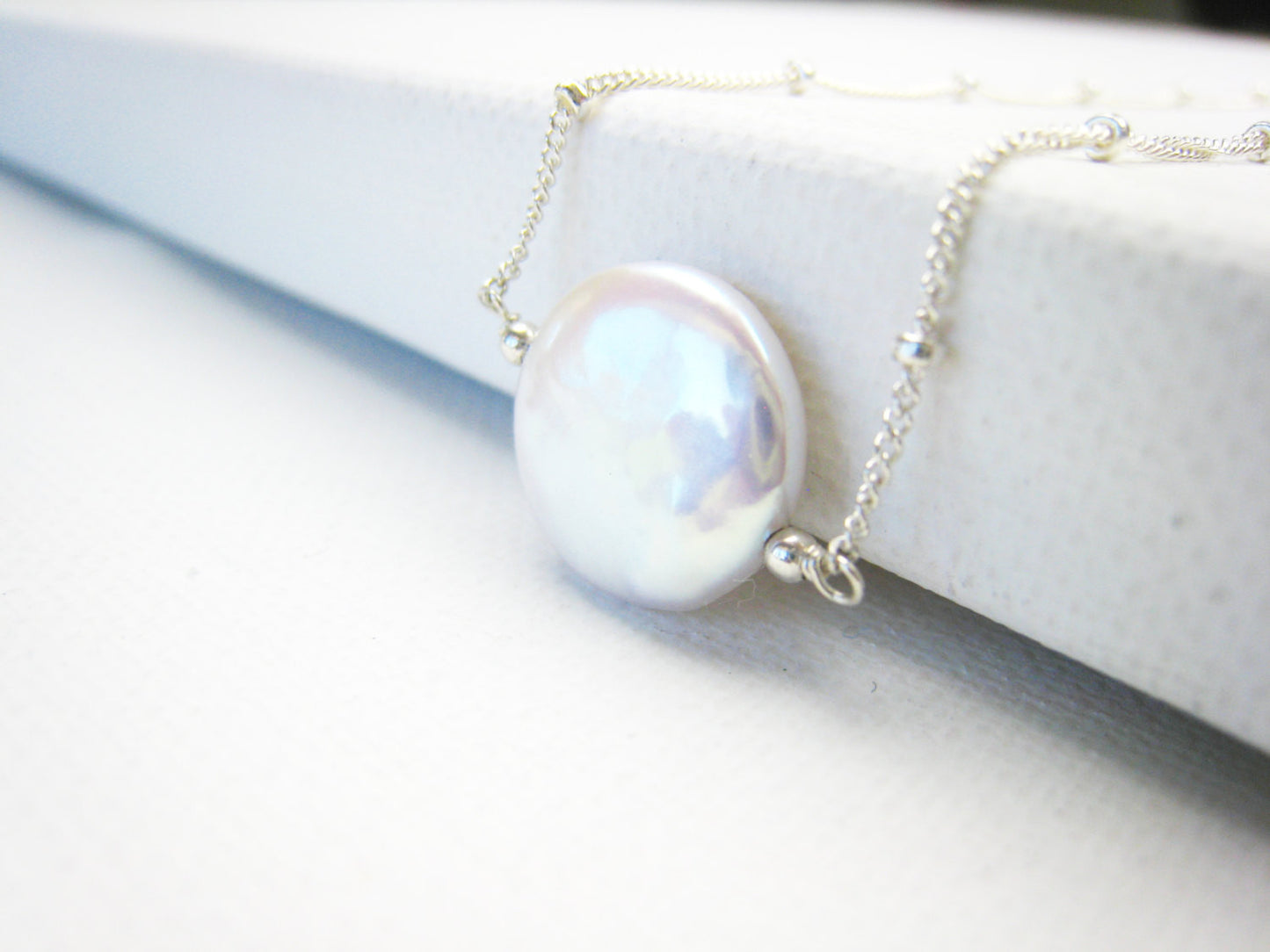 Coin Pearl Necklace Minimalist Style - Sienna Grace Jewelry | Pretty Little Handcrafted Sparkles