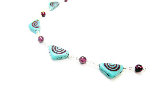 Czech Glass Necklace Turquoise Triangles with Red Garnets - Sienna Grace Jewelry | Pretty Little Handcrafted Sparkles