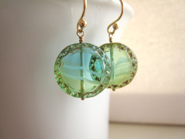 Turquoise Blue Green Czech Glass Earrings - Sienna Grace Jewelry | Pretty Little Handcrafted Sparkles
