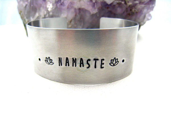 Namaste Cuff Bracelet Aluminum Yoga Jewelry - Sienna Grace Jewelry | Pretty Little Handcrafted Sparkles