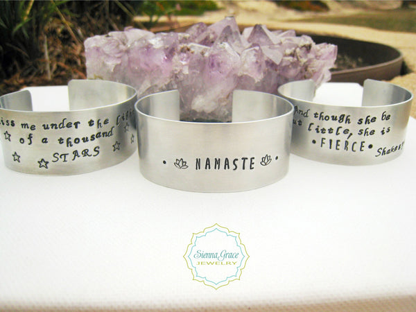 Shakespeare Hand Stamped Cuff Bracelet - Sienna Grace Jewelry | Pretty Little Handcrafted Sparkles