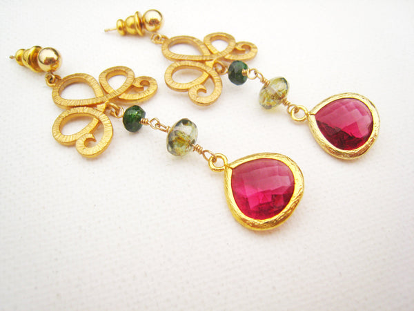 Magenta Faceted Glass Earrings with Czech Glass and Tourmaline - Sienna Grace Jewelry | Pretty Little Handcrafted Sparkles