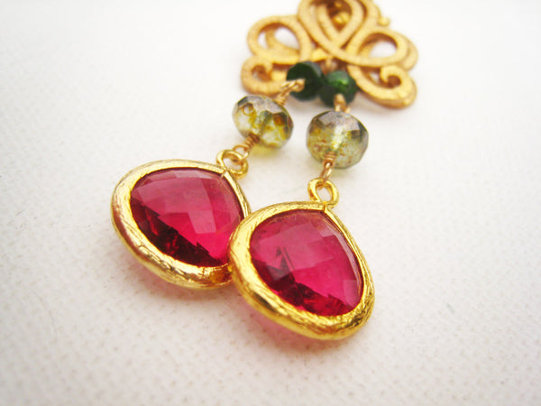 Magenta Faceted Glass Earrings with Czech Glass and Tourmaline - Sienna Grace Jewelry | Pretty Little Handcrafted Sparkles