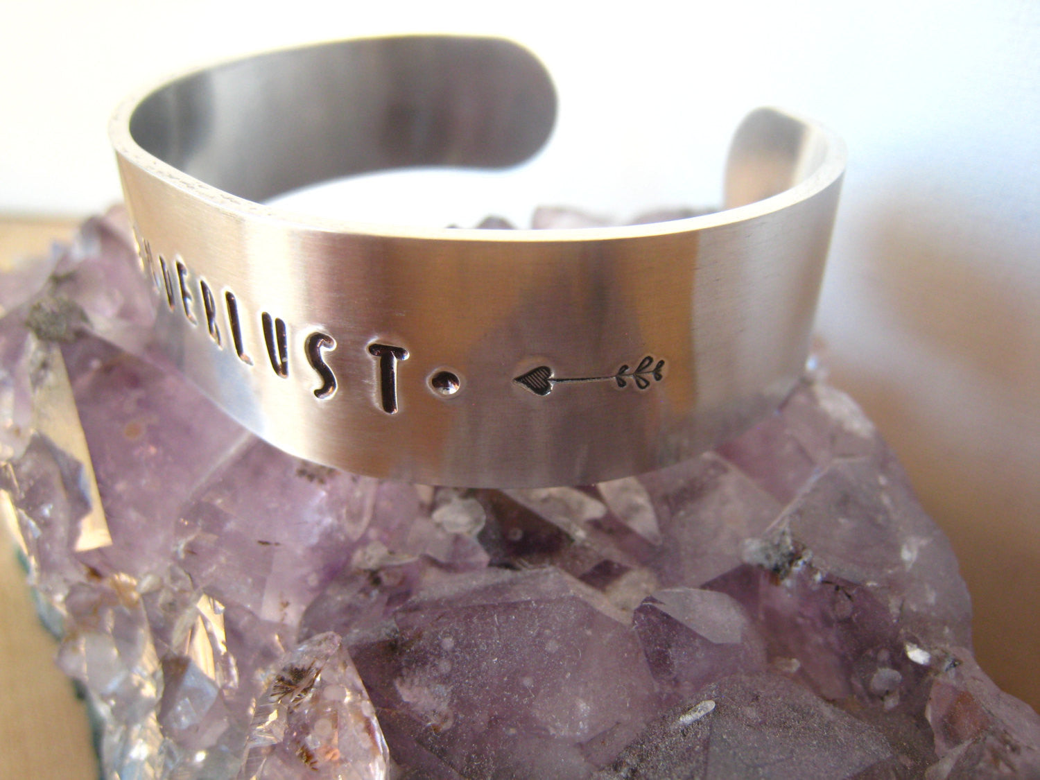 Wanderlust Bracelet Hand Stamped Aluminum Cuff - Sienna Grace Jewelry | Pretty Little Handcrafted Sparkles