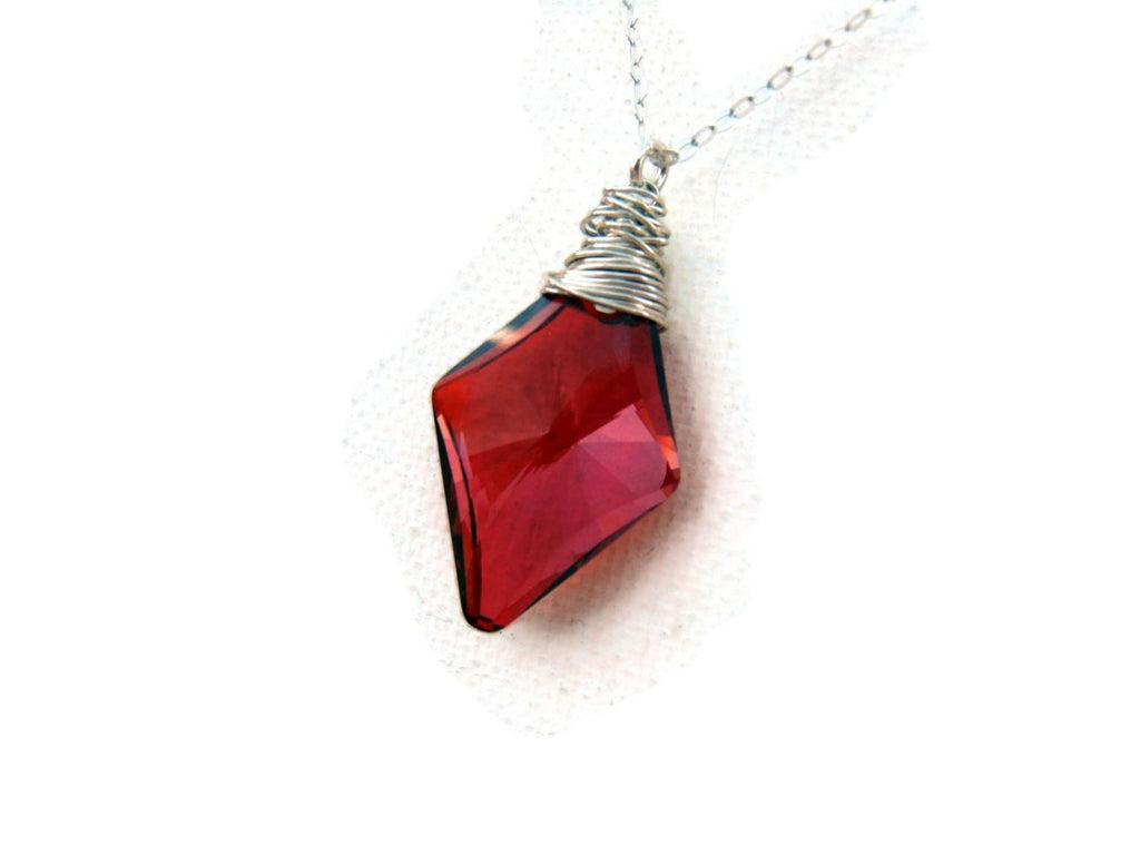 Red crystal Quartz wire wrapped necklace
