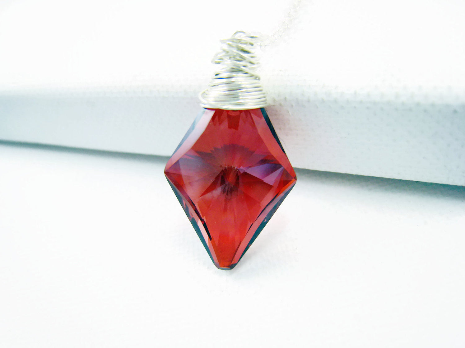 Swarovski Red Crystal Rhombus Pendant Necklace - Sienna Grace Jewelry | Pretty Little Handcrafted Sparkles