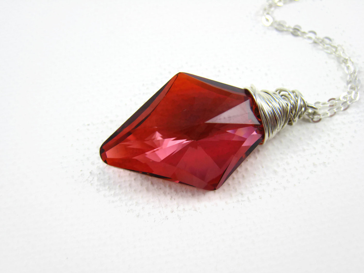 Swarovski Red Crystal Rhombus Pendant Necklace - Sienna Grace Jewelry | Pretty Little Handcrafted Sparkles