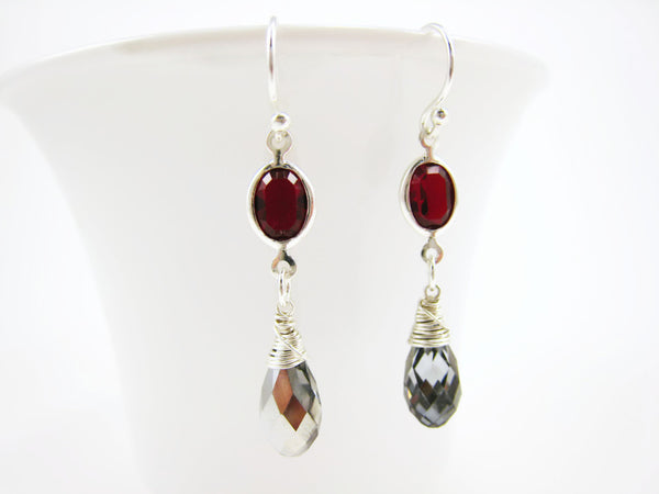 Silver and Red Swarovski Crystal Drop Earrings - Sienna Grace Jewelry | Pretty Little Handcrafted Sparkles