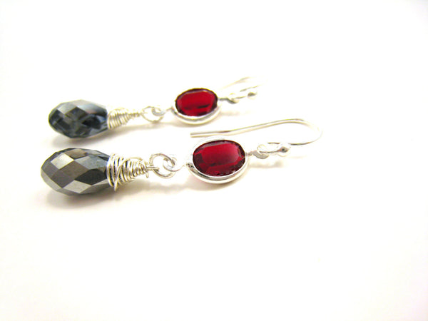Silver and Red Swarovski Crystal Drop Earrings - Sienna Grace Jewelry | Pretty Little Handcrafted Sparkles