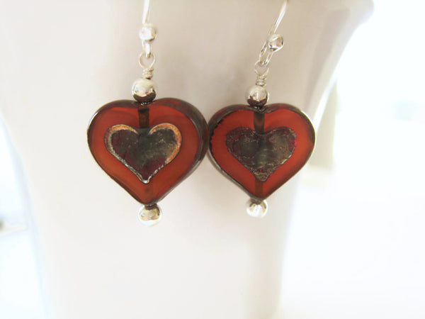 Czech Glass Amber Heart Earrings - Sienna Grace Jewelry | Pretty Little Handcrafted Sparkles