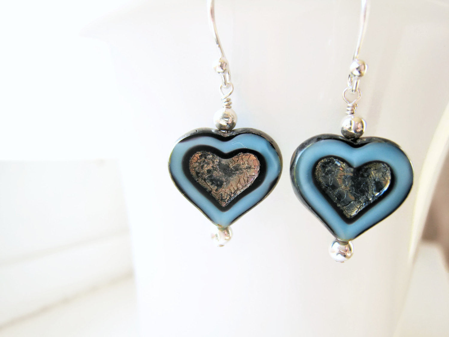 Valentine Heart Earrings Blue Czech Glass - Sienna Grace Jewelry | Pretty Little Handcrafted Sparkles
