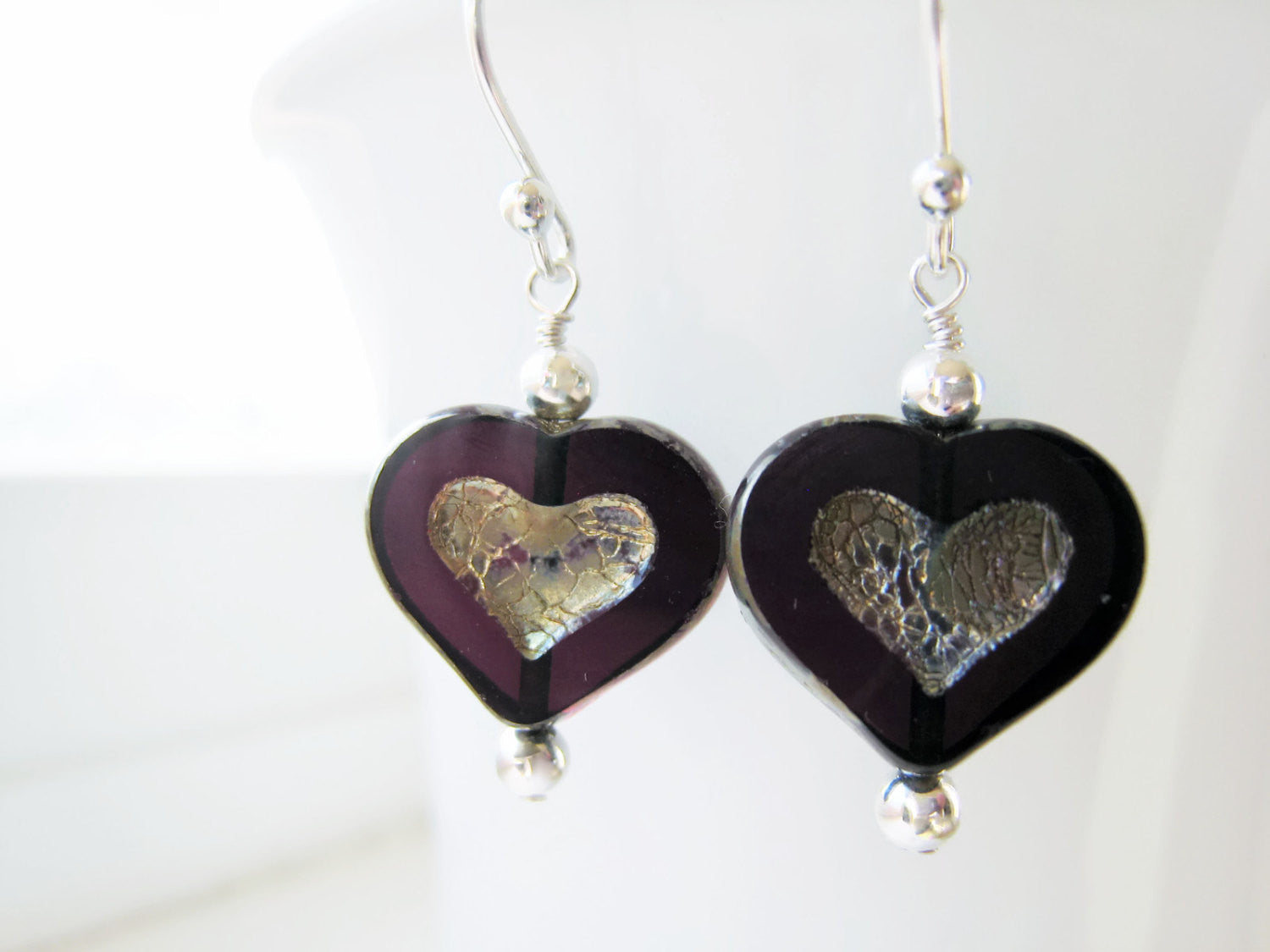 Purple Czech Glass Heart Earrings - Sienna Grace Jewelry | Pretty Little Handcrafted Sparkles