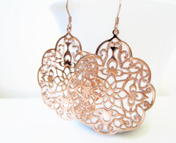 Rose Gold Lacy Filigree Style Earrings - Sienna Grace Jewelry | Pretty Little Handcrafted Sparkles