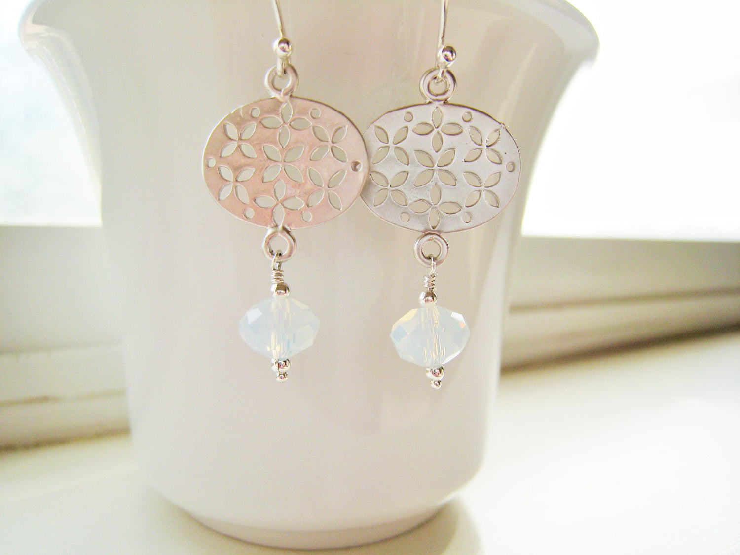 As Seen On Jane The Virgin Sterling Silver Opalite Dangle Drop Earrings - Sienna Grace Jewelry | Pretty Little Handcrafted Sparkles