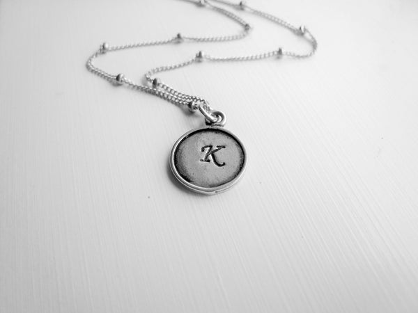 Tiny Initial Necklace Hand Stamped Personalized Sterling Silver - Sienna Grace Jewelry