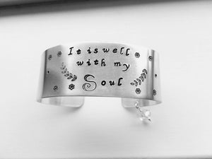 It Is Well With My Soul Hand Stamped Cuff Bracelet - Sienna Grace Jewelry | Pretty Little Handcrafted Sparkles
