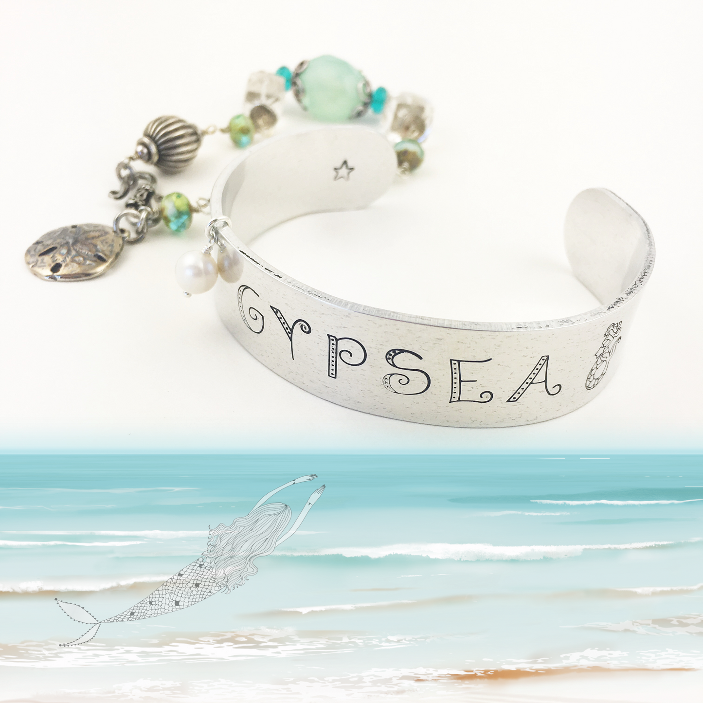 Mermaid Aluminum Adjustable Cuff Bracelet Gypsea Beach Lover Ocean Inspired - Sienna Grace Jewelry | Pretty Little Handcrafted Sparkles