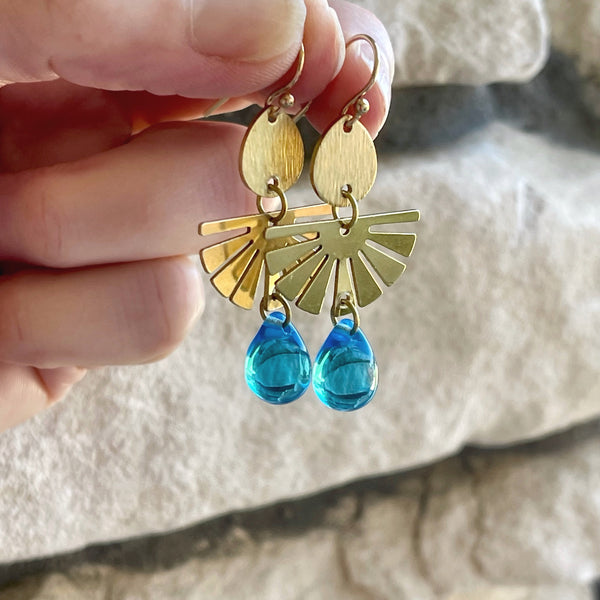 As Seen On Home Economics Brass and Glass Drop Earrings - Sienna Grace Jewelry