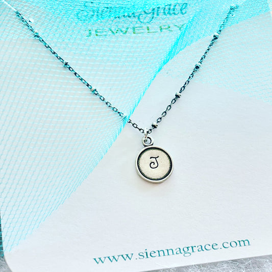 Tiny Initial Necklace Hand Stamped Personalized Sterling Silver - Sienna Grace Jewelry