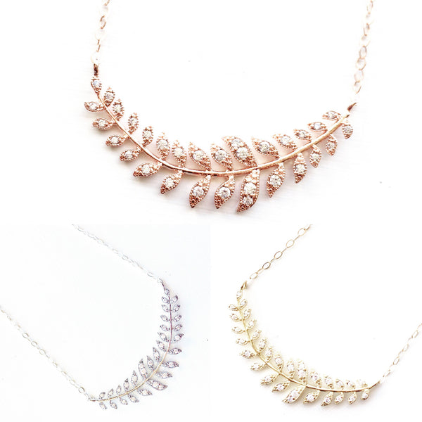 Laurel Leaf Necklace in Rose Gold for Brides and Bridesmaids - Sienna Grace Jewelry | Pretty Little Handcrafted Sparkles